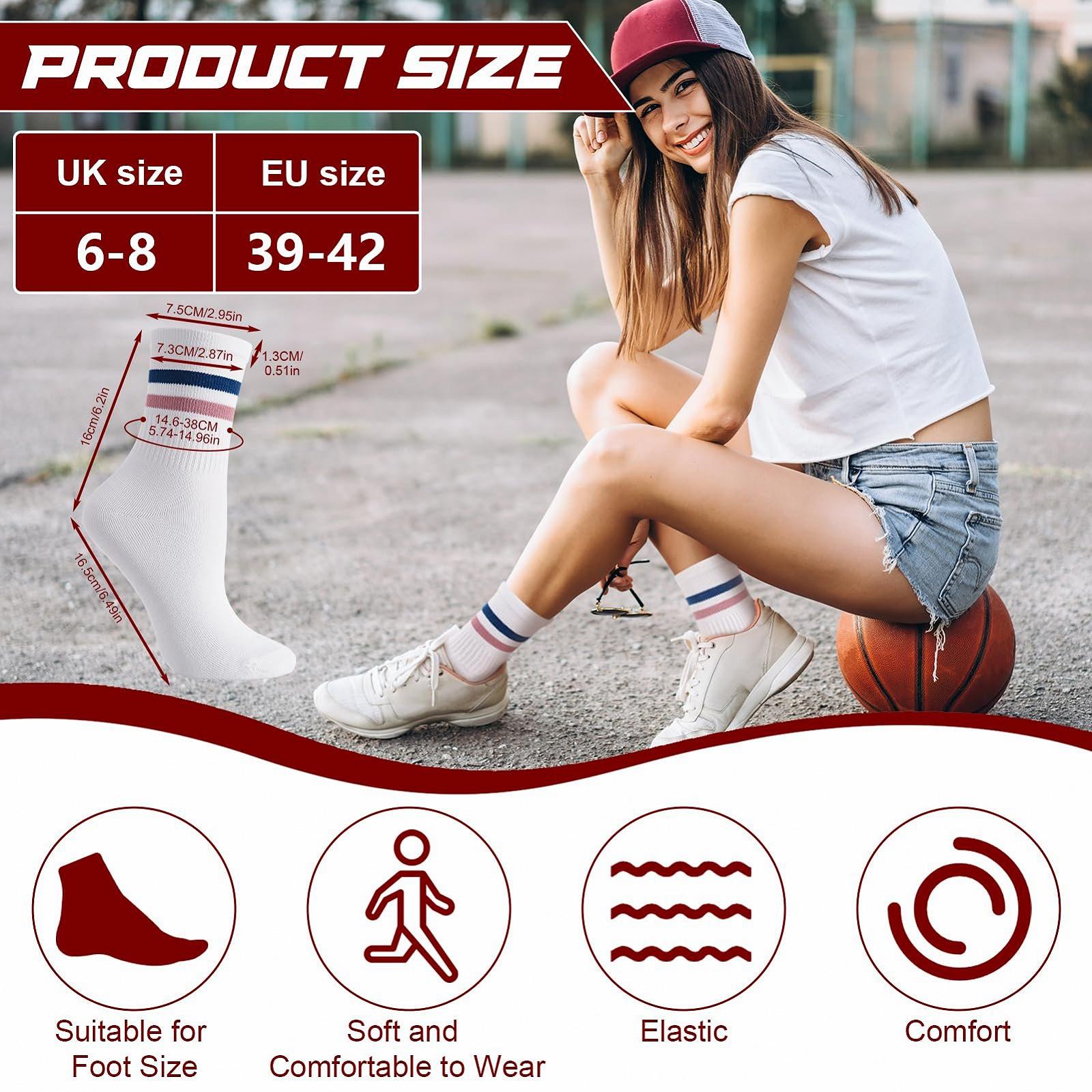 Спортивные носки 8 пар Женские теннисные носки 39-42 Хлопковые носки Дышащие носки для бега в полоску, фото №2