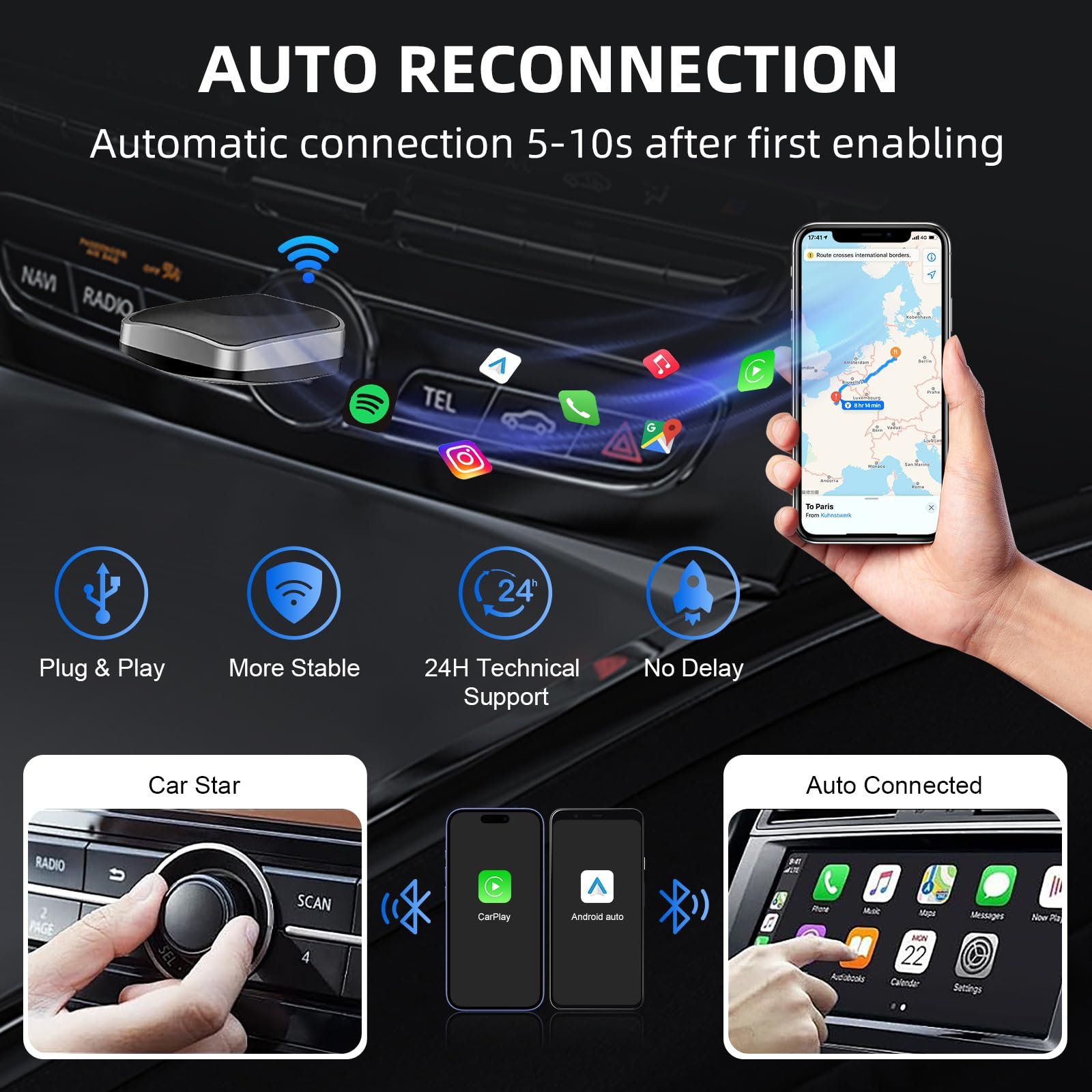 Беспроводной адаптер CarPlay Android Auto 2в1 Joceixx Unidirektional Ende-075, фото №5