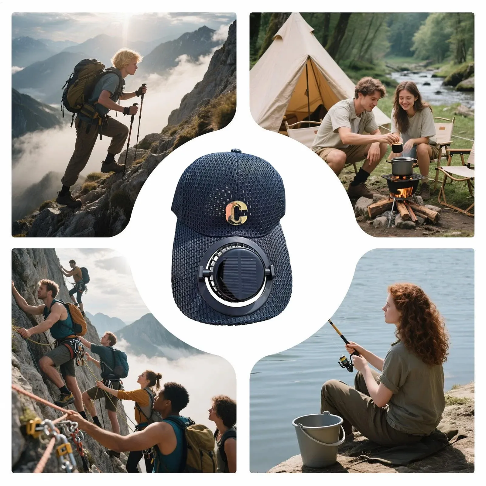 Панама з вентилятором Nuytghr USB-акумуляторна 3 швидкості на сонячній батареї, фото №4