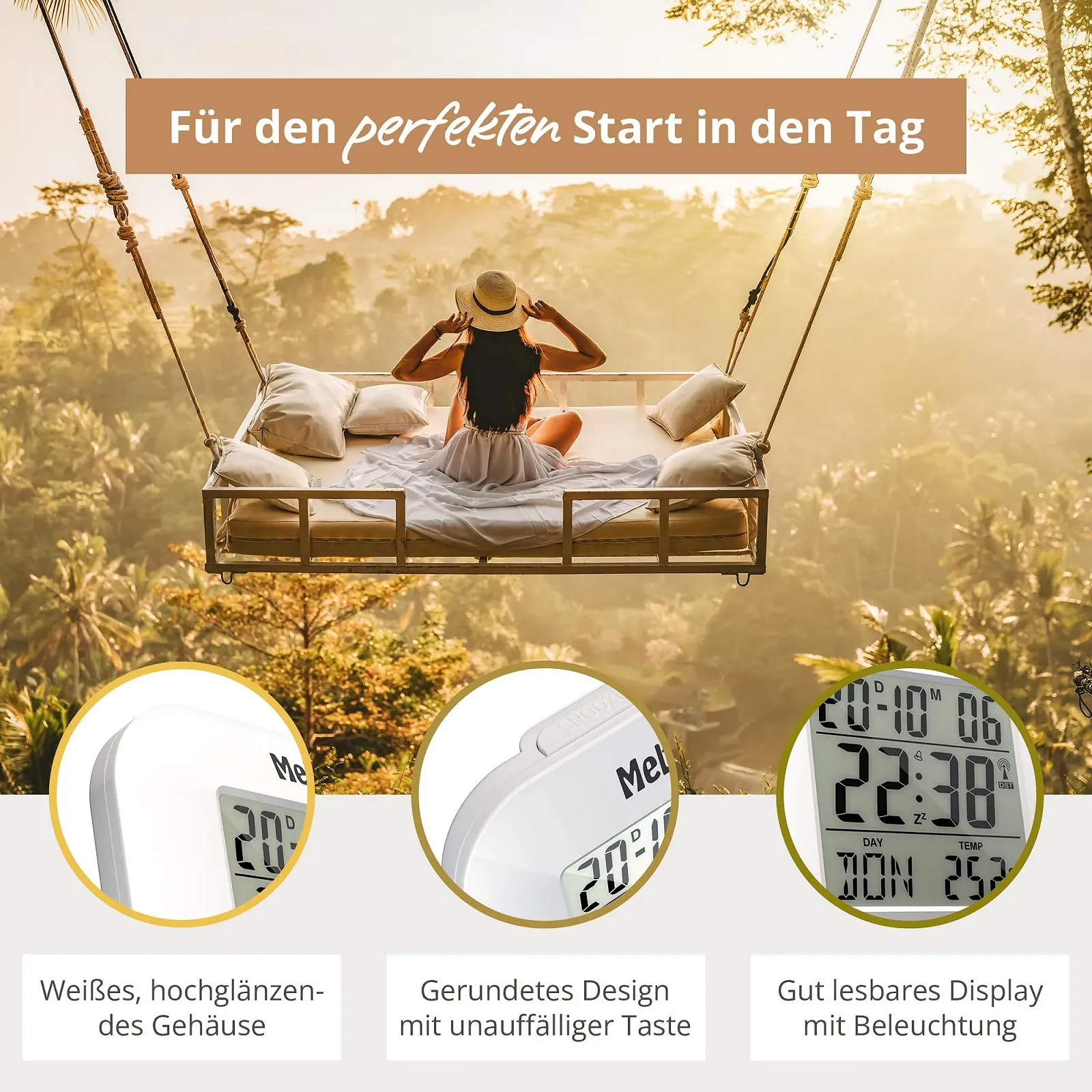 Будильник радіокерований Mebus 51511 білий, фото №4