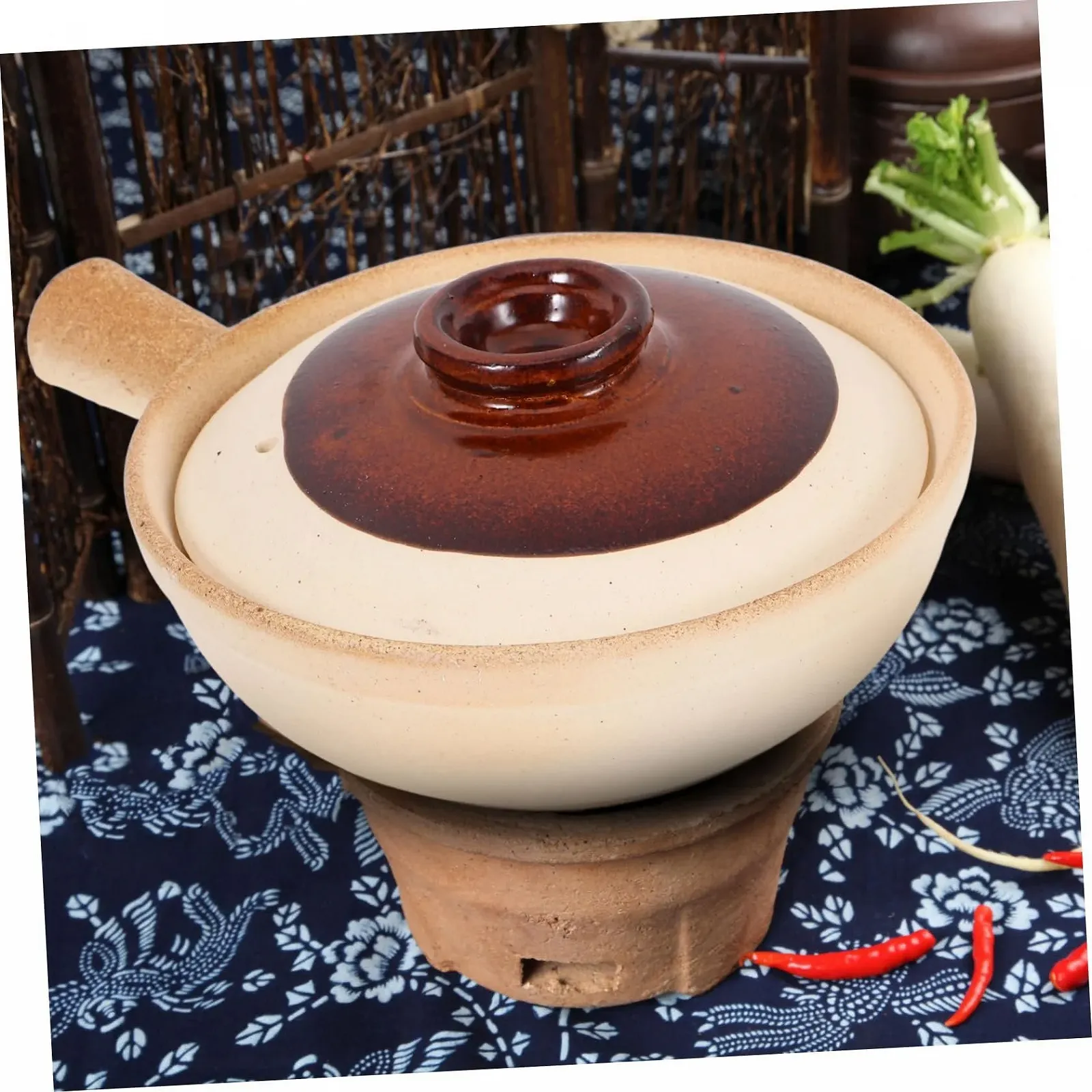 Кастрюля Керамическая с крышкой Терракотовая для супов тушения и пасты Термостойкая, фото №6