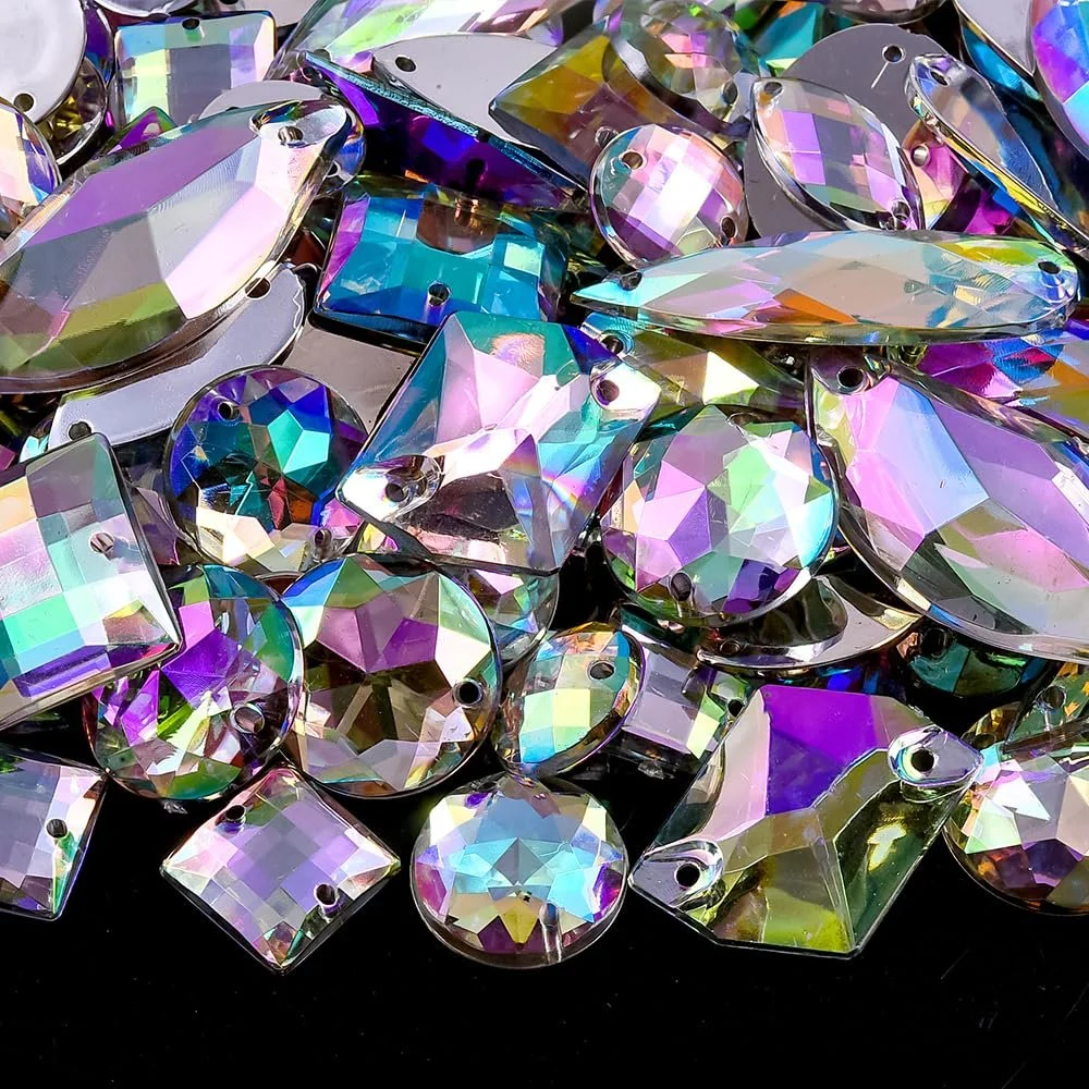 Акриловые стразы с плоской задней частью Blinginbox с 2 отверстиями, разные формы и размеры, разноцветные самоцветы для одежды, DIY поделок, обуви и сумок, фото №1
