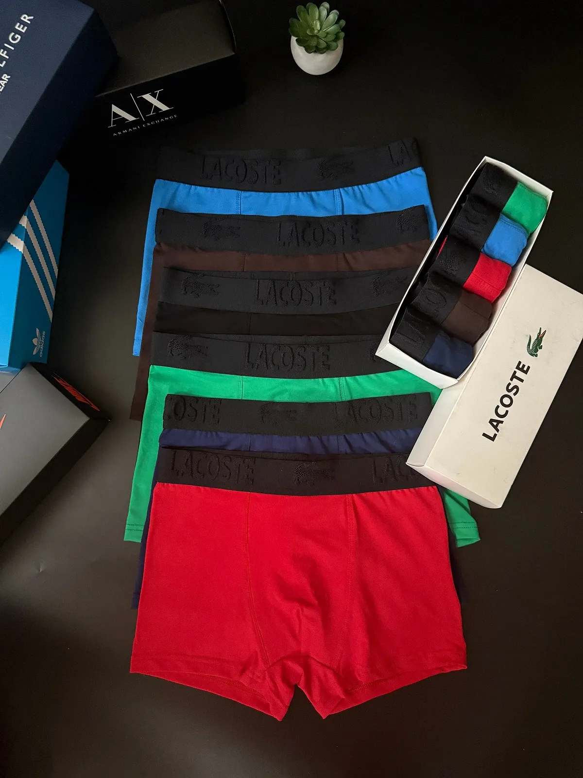 Чоловічі труси боксери комплект Lacoste різнокольорові, фото №5