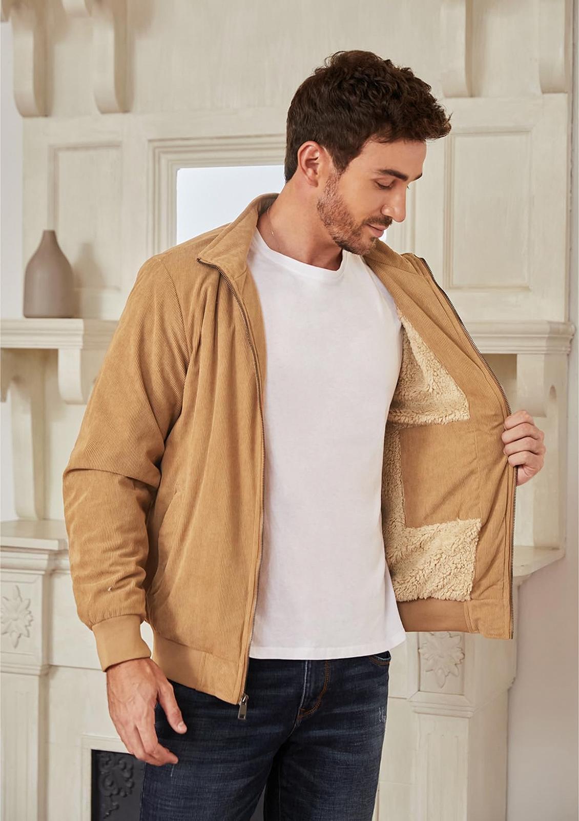 Мужская куртка Elegancity Вельветовая куртка Стойка воротник Teddy Fur Lined Regular Fit На молнии Повседневная Зимняя куртка Теплая с карманами S-XXXL, фото №3