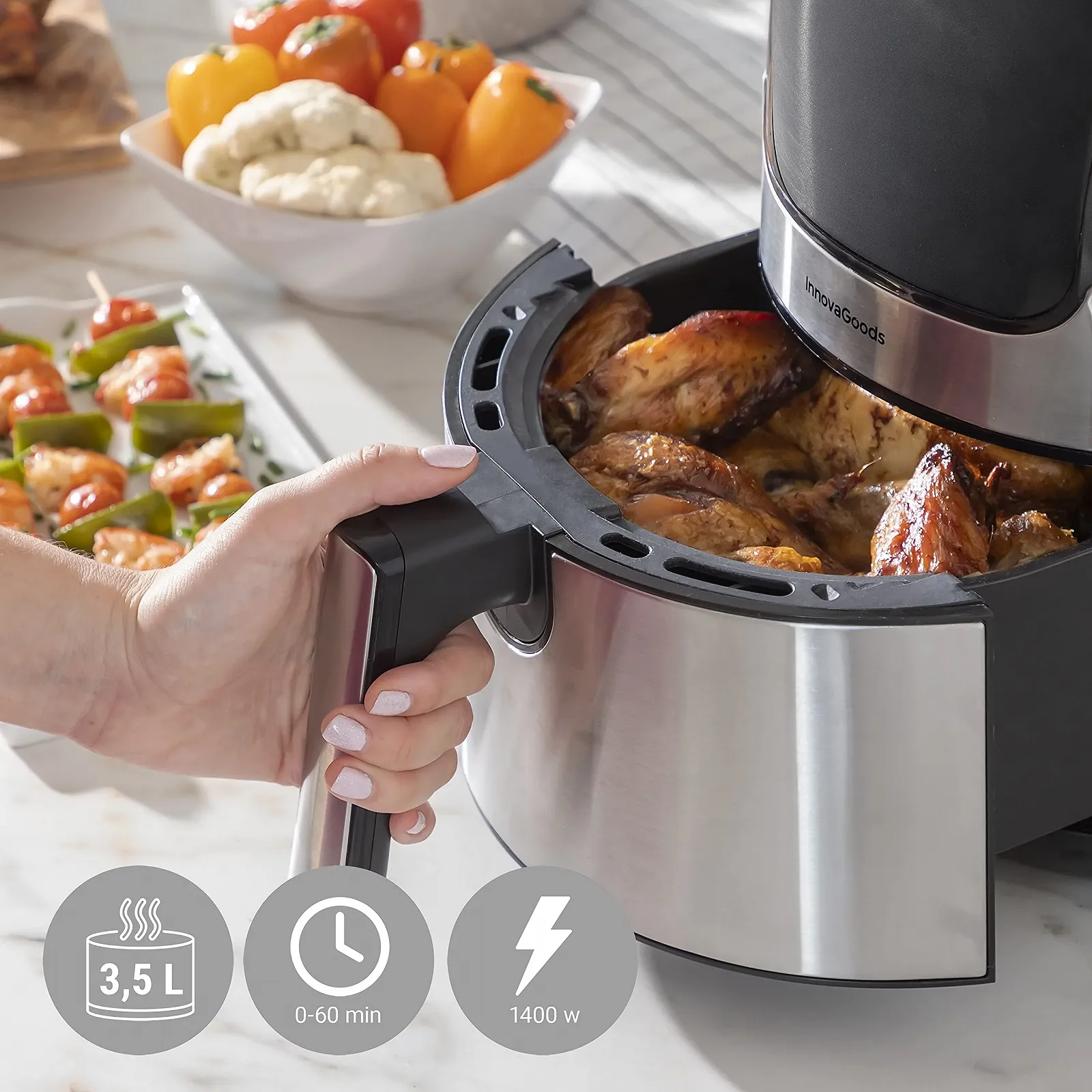 Мультипіч InnovaGoods Fryinn 3500 3.5 л Чорна/Нержавіюча сталь, фото №5 Мультипіч InnovaGoods Fryinn 3500 3.5 л Чорна/Нержавіюча сталь, фото №5
