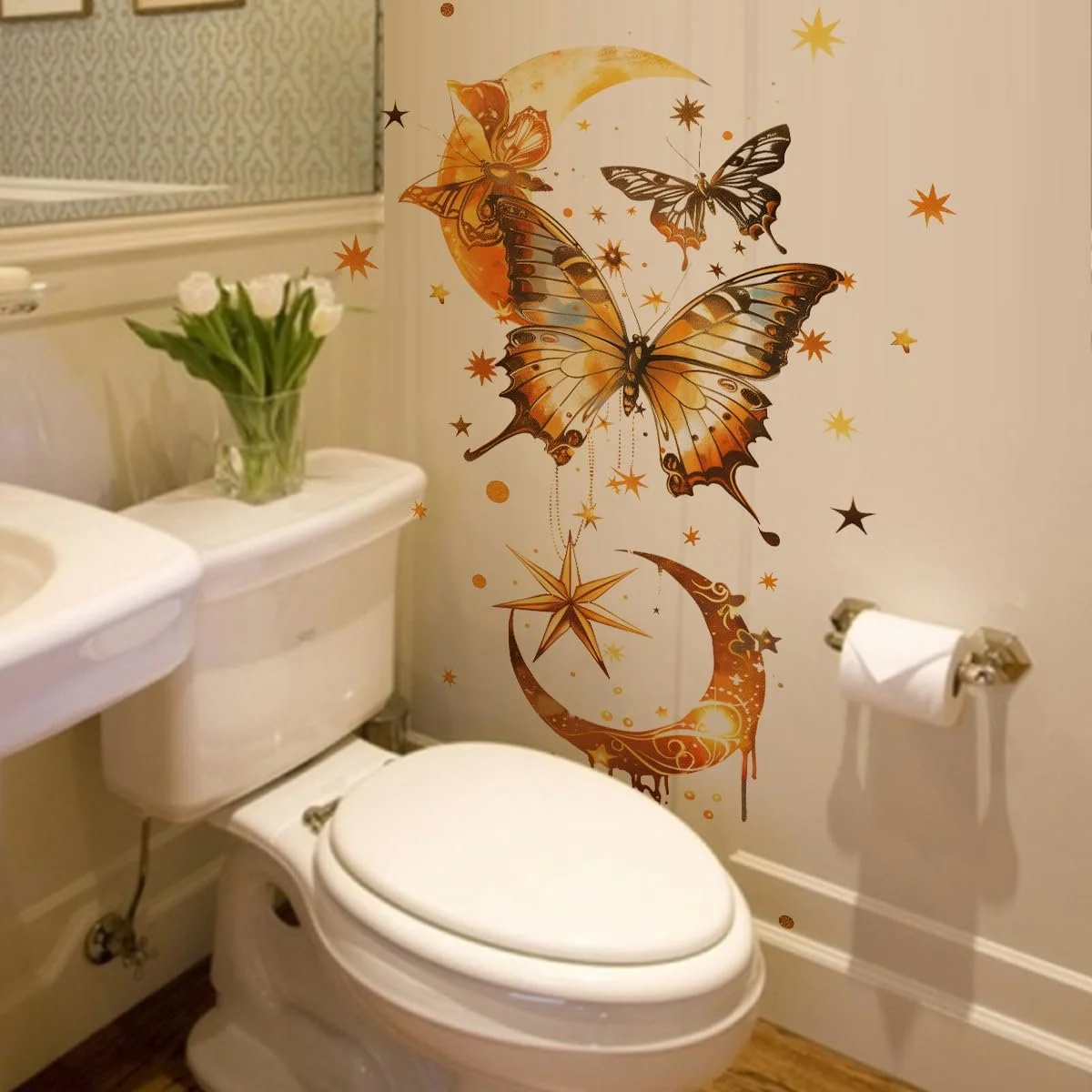 Наклейка на стіну Метелик Місяць Зірка Водонепроникна Вінілова Знімна Золота, фото №4