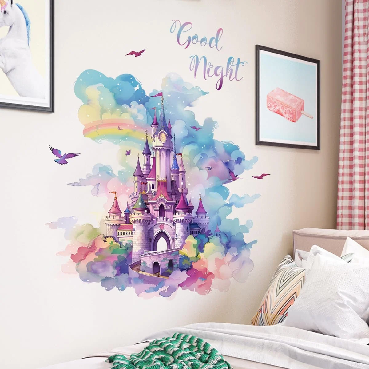 Наклейки на стіну Runtoo Girls Room Colorful Rainbow Princess для дитячої та вітальні, фото №2