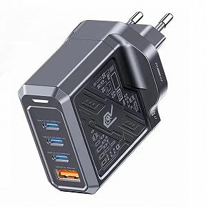 Швидка GaN зарядка 120W Remax RP-U107 3xType-C + 1xUSB-A Чорний synthetic.ua - Фото 1