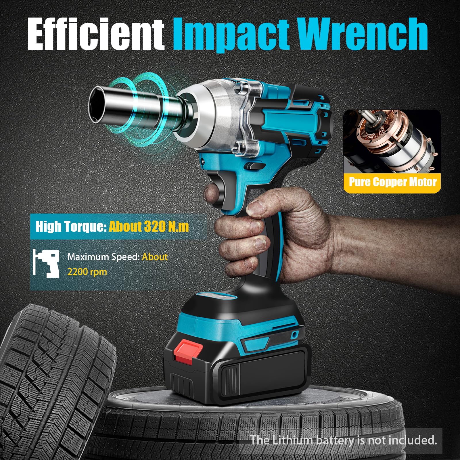 Дриль-шуруповерт PUCMER Cordless Impact 18 В Крутний момент 320 Нм для загвинчування, свердління та ударного свердління без акумулятора та зарядного пристрою, фото №2