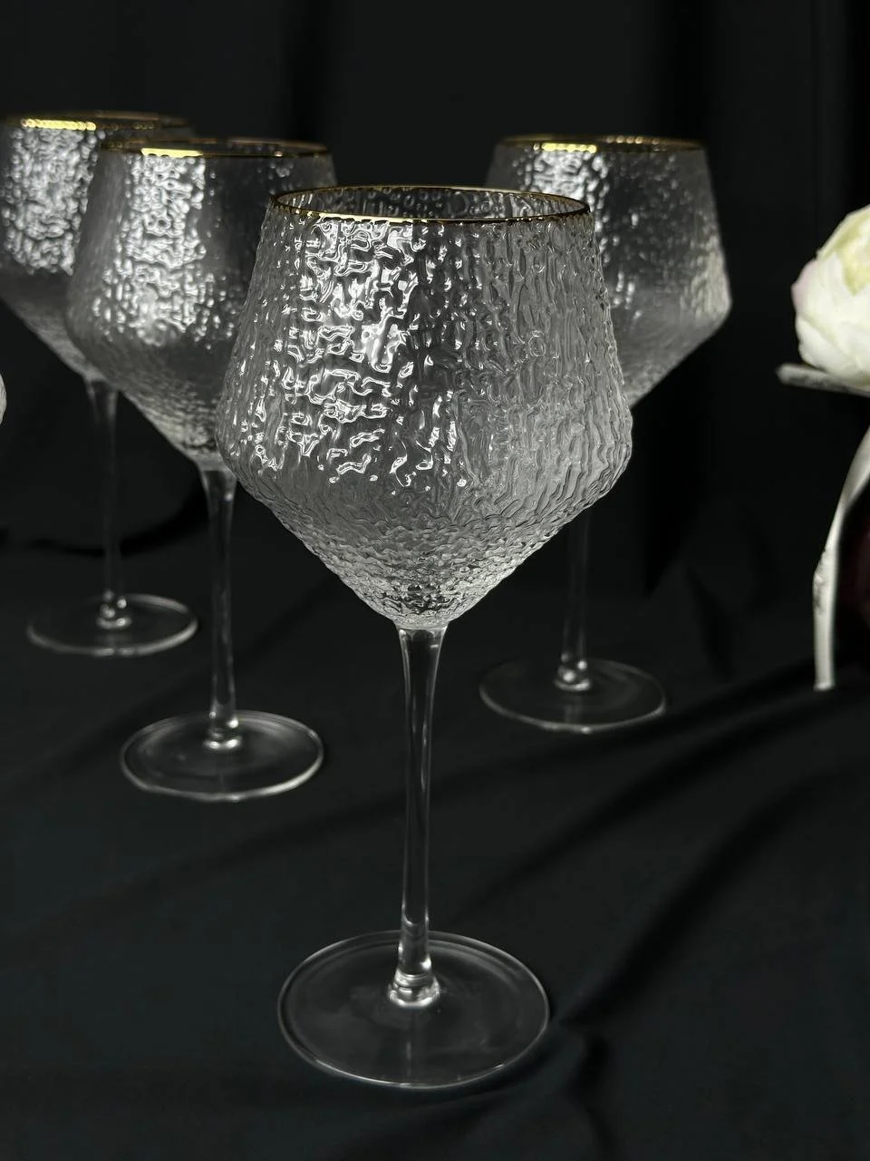Бокали для вина 6 шт з золотою оконтовкою. Крижане скло, фото №2