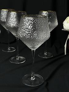 Бокали для вина 6 шт з золотою оконтовкою. Крижане скло synthetic.ua - Фото 1