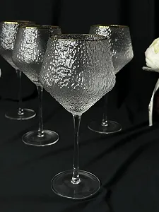 Бокали для вина 6 шт з золотою оконтовкою. Крижане скло synthetic.ua - Фото 1