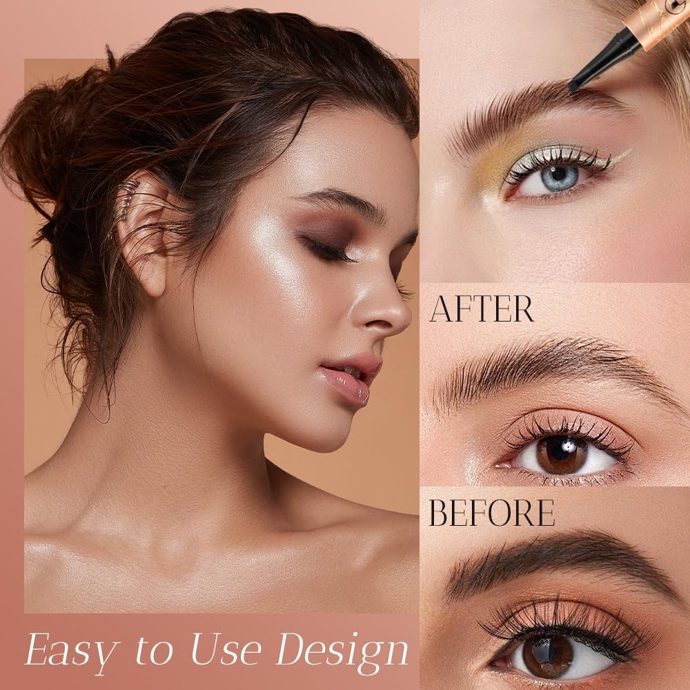Олівець для брів Magic 3D Microblading Waterproof 4 Tips (Dark Brown + Black), фото №2