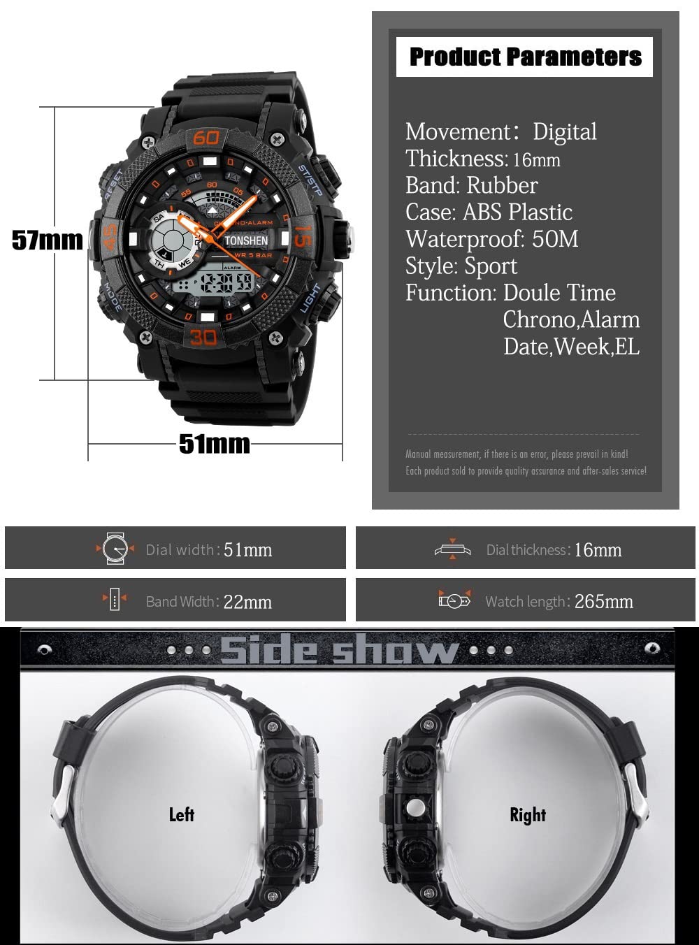 Годинник TONSHEN Quartz LED Силіконовий Чорний, фото №5