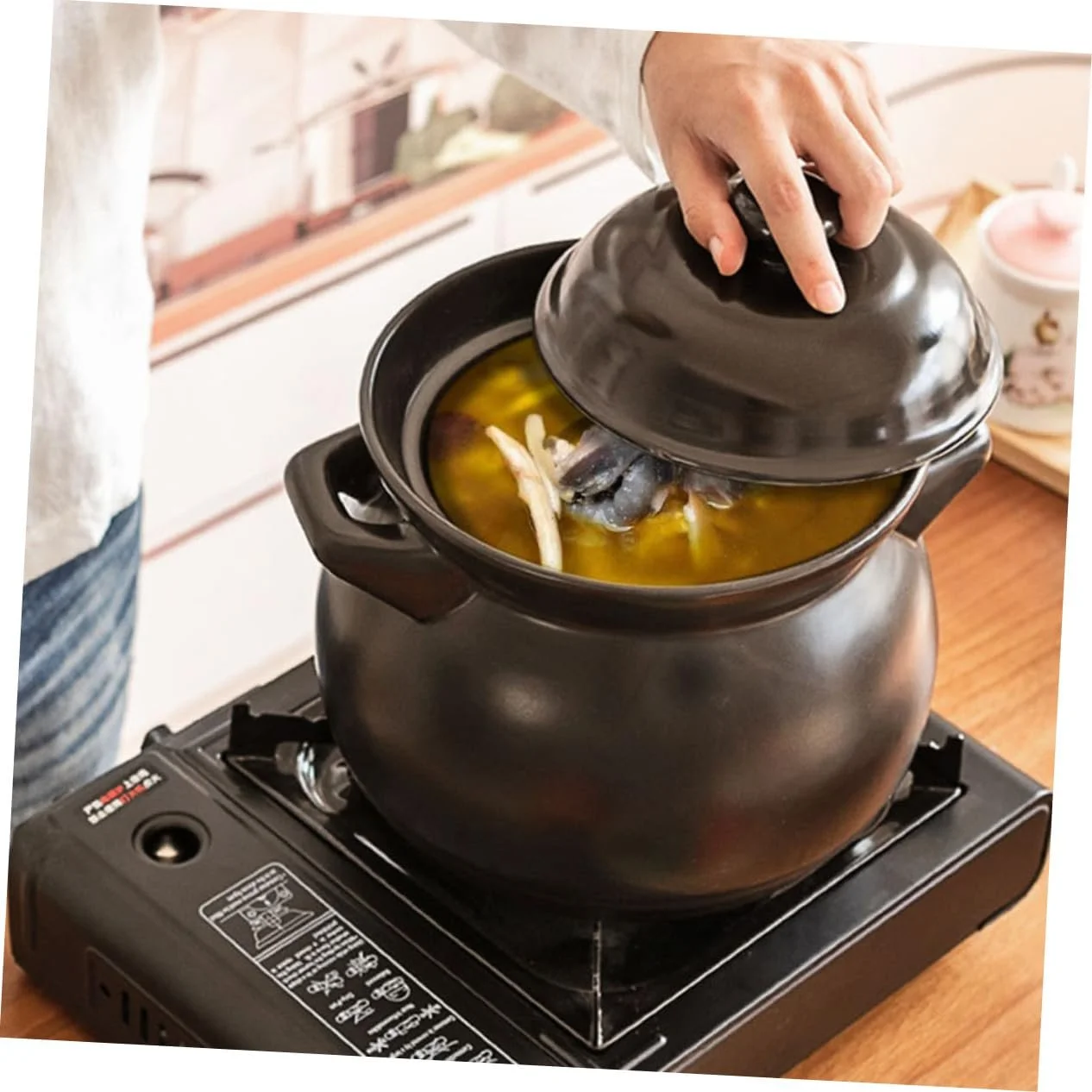 Кастрюля керамическая для риса маленькая с крышкой термостойкая антипригарная Черная, фото №6