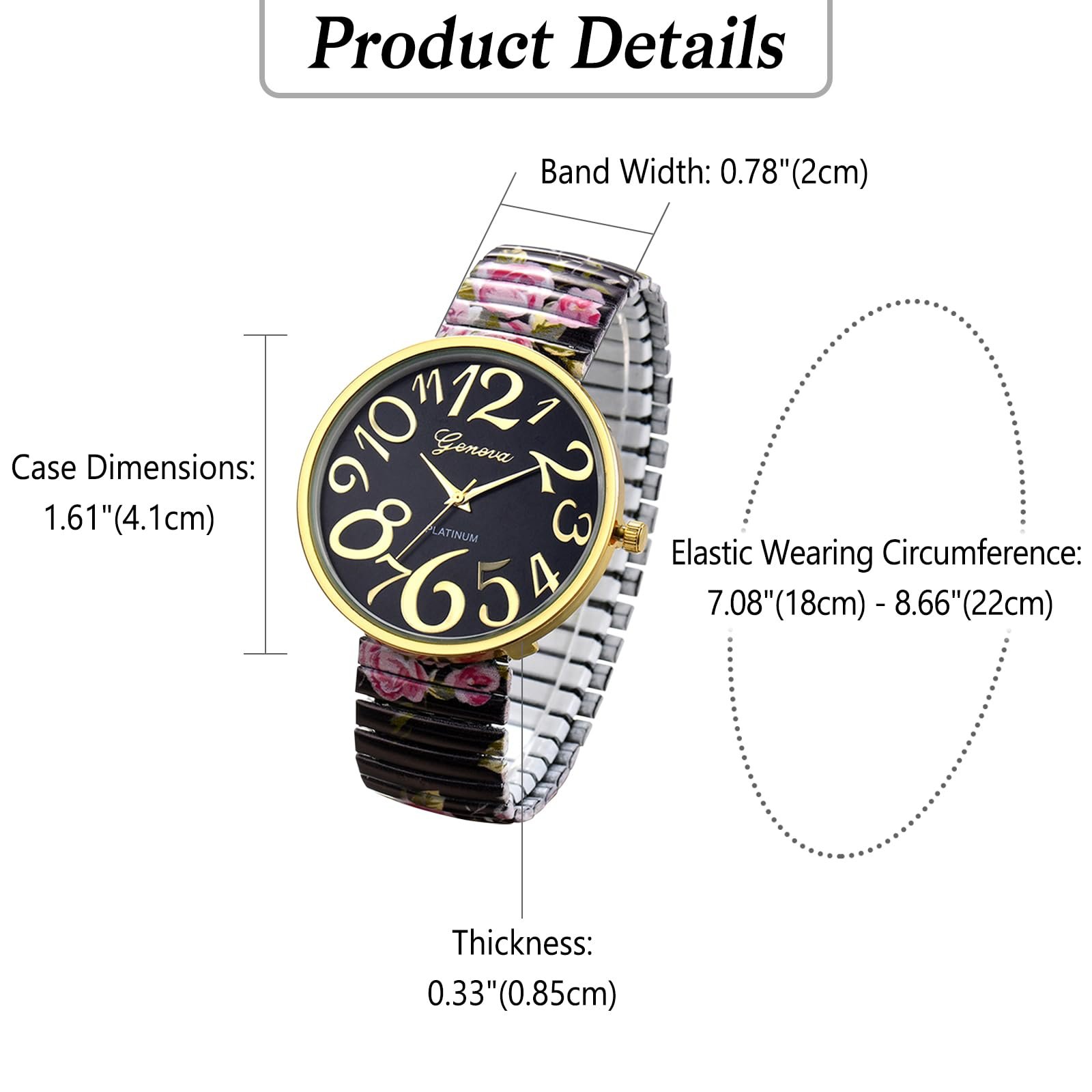 OIDEA Винтажные женские эластичные наручные часы: элегантные наручные часы с большим цифровым циферблатом, аналоговый кварцевый механизм, нержавеющая сталь, четкие часы, подарок для женщин, девочек, фото №2