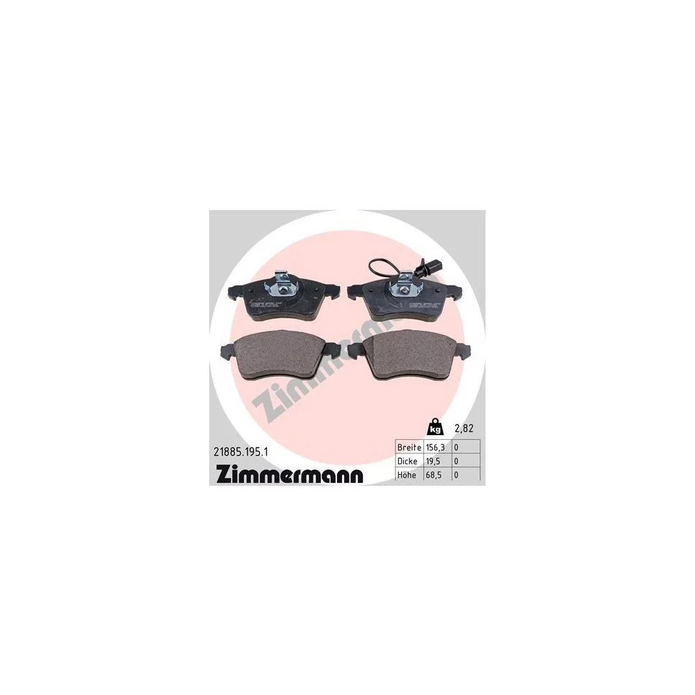 Комплект гальмівних колодок дискового гальма ZIMMERMANN 21885.195.1 для VAG передня вісь, фото №1