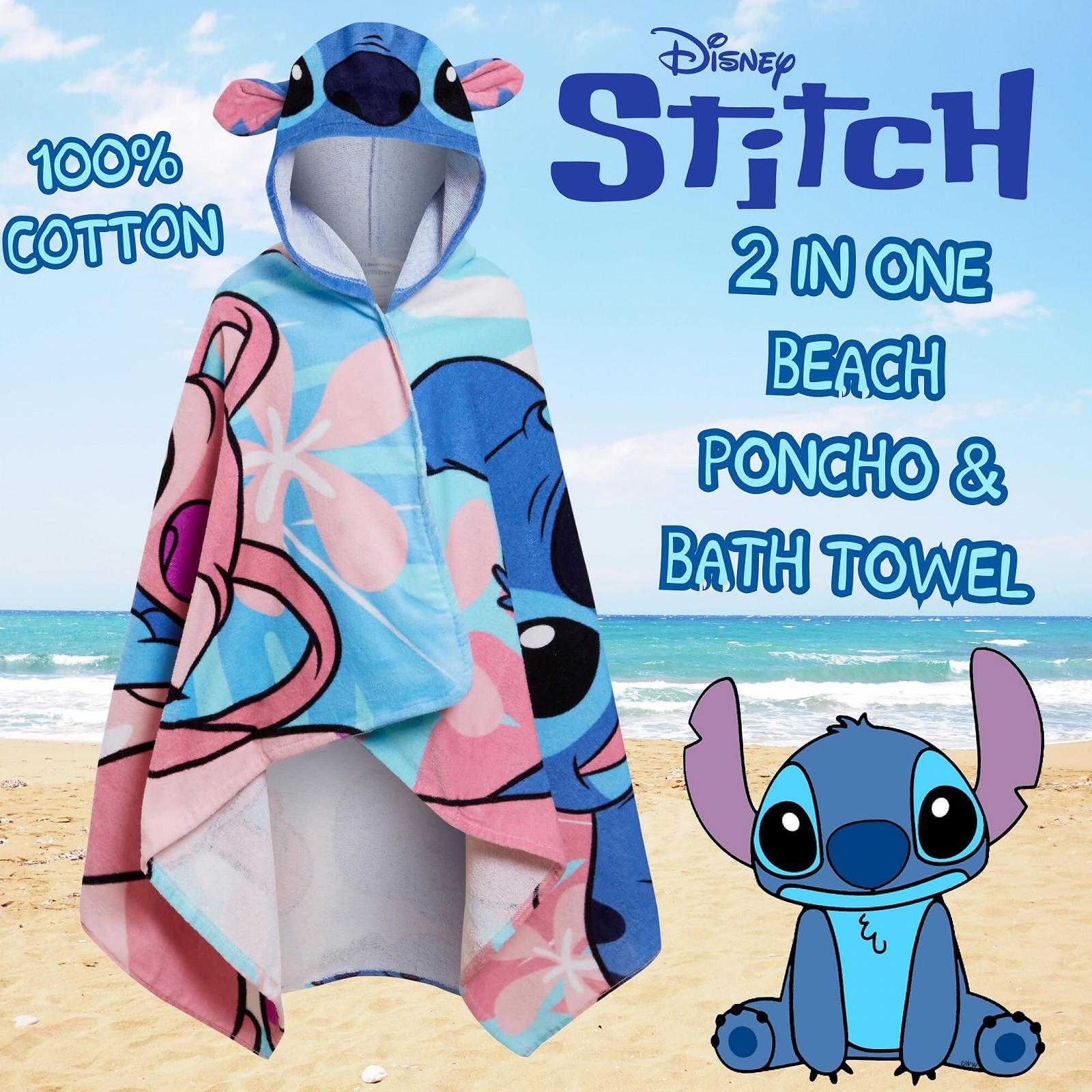 Пляжное пончо с капюшоном Disney Stitch Fishing, 100% хлопок, детское полотенце для ванны, халат для детей, фото №2