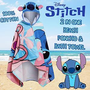 Пляжное пончо с капюшоном Disney Stitch Fishing, 100% хлопок, детское полотенце для ванны, халат для детей synthetic.ua - Фото 1