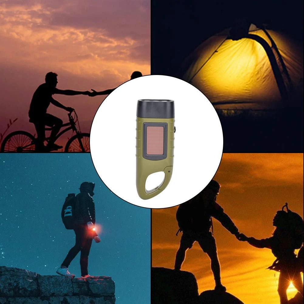 Ручний ліхтар LED Alomejor для кемпінгу, скелелазіння, пішого туризму, аварійний сонячний для активного відпочинку, ABS-пластик, чорний (зелений), фото №2