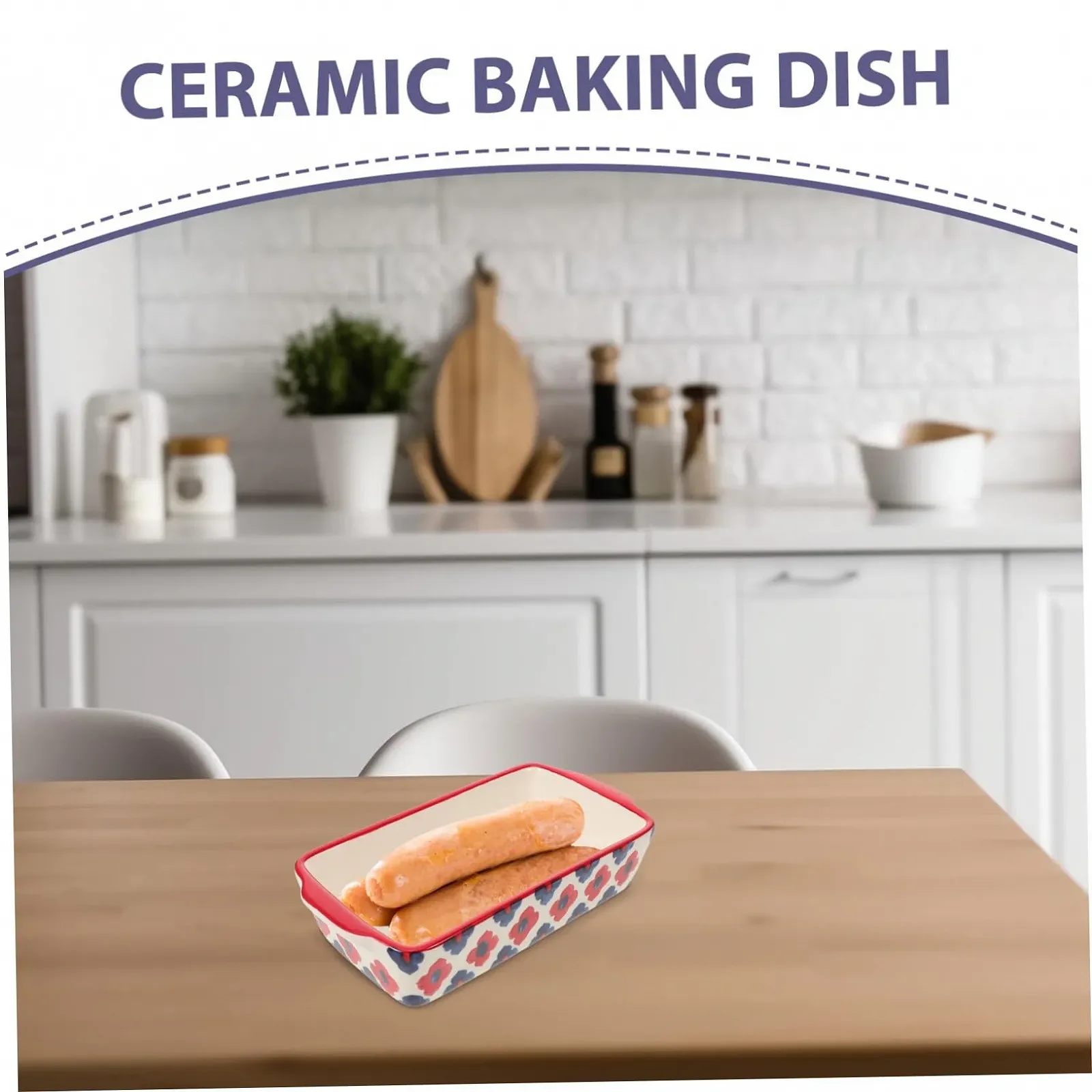 Прямоугольная керамическая форма для запекания с двумя ручками, жаропрочная и устойчивая к царапинам, фото №4