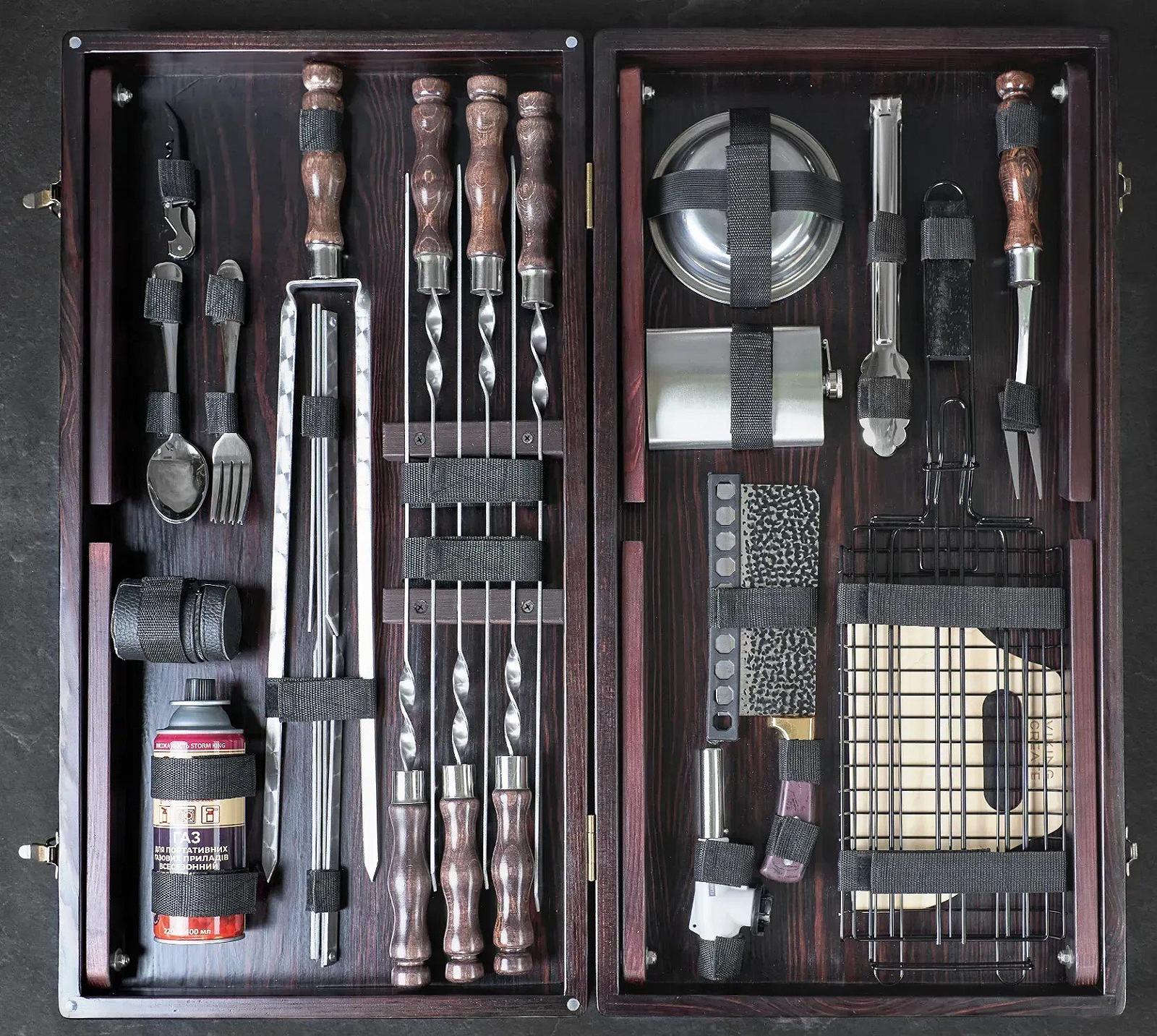 Подарочный набор шампуров "Форсети" в деревянном кейсе по 34 предметам, фото №3