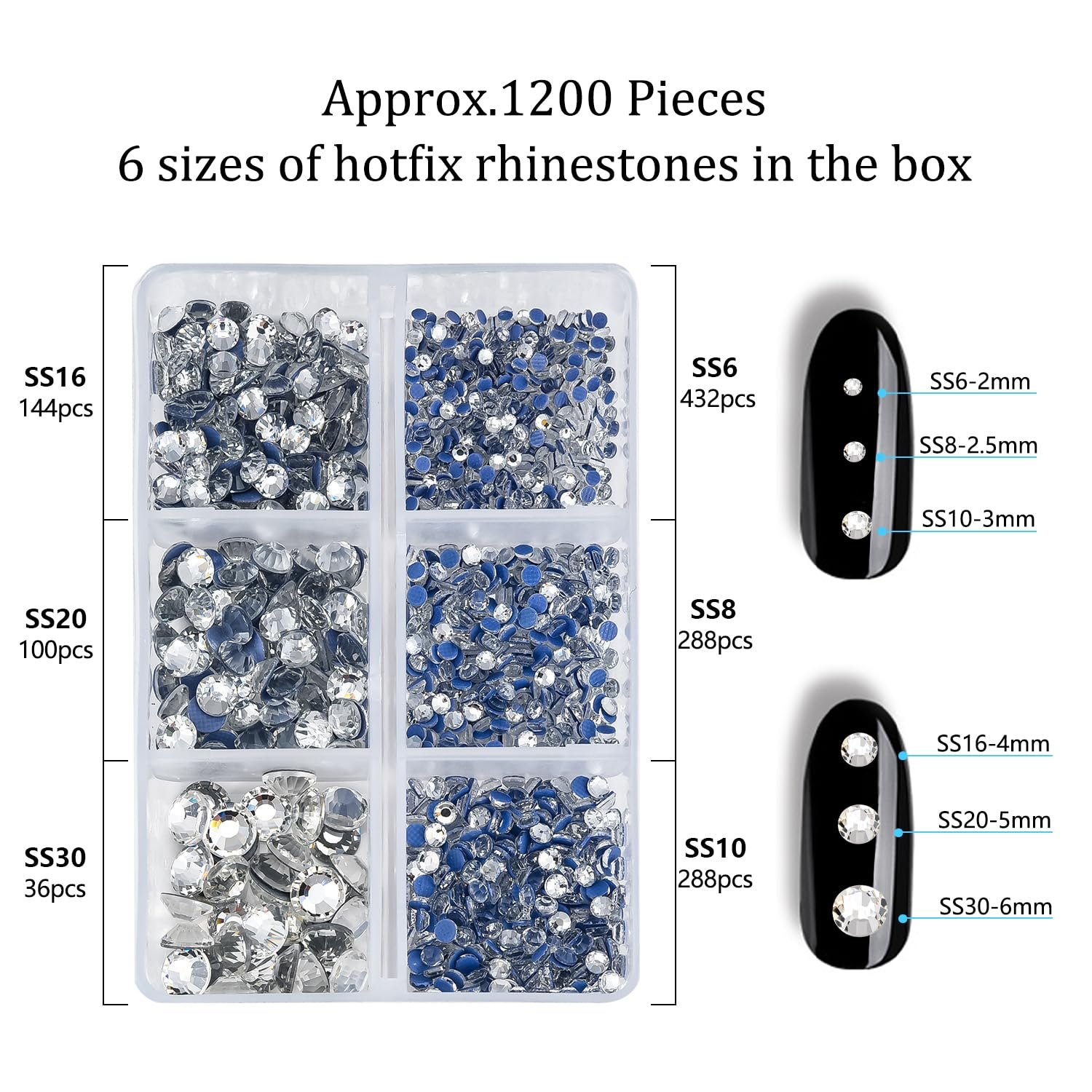 Термоклеевые стразы Круглые Кристалл Смешанный 6 Размеров, фото №2