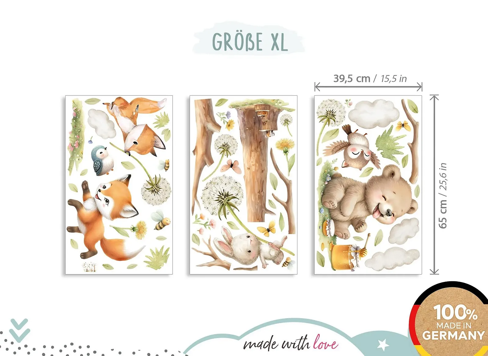 Наклейка на стену Little Deco DL5065 Forest Animals Fox Bear XL, фото №4
