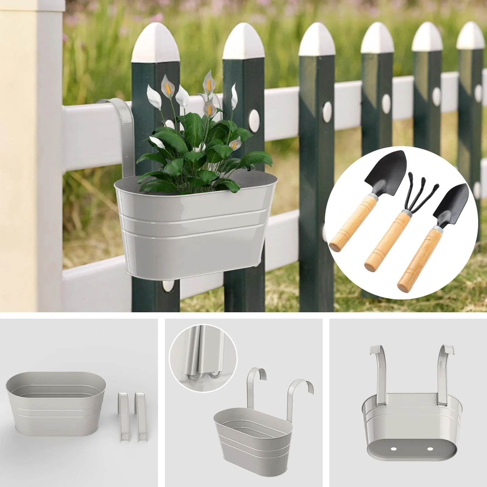 Горщик квітковий підвісний Металевий зі знімними гачками Сірий Scatter, фото №3