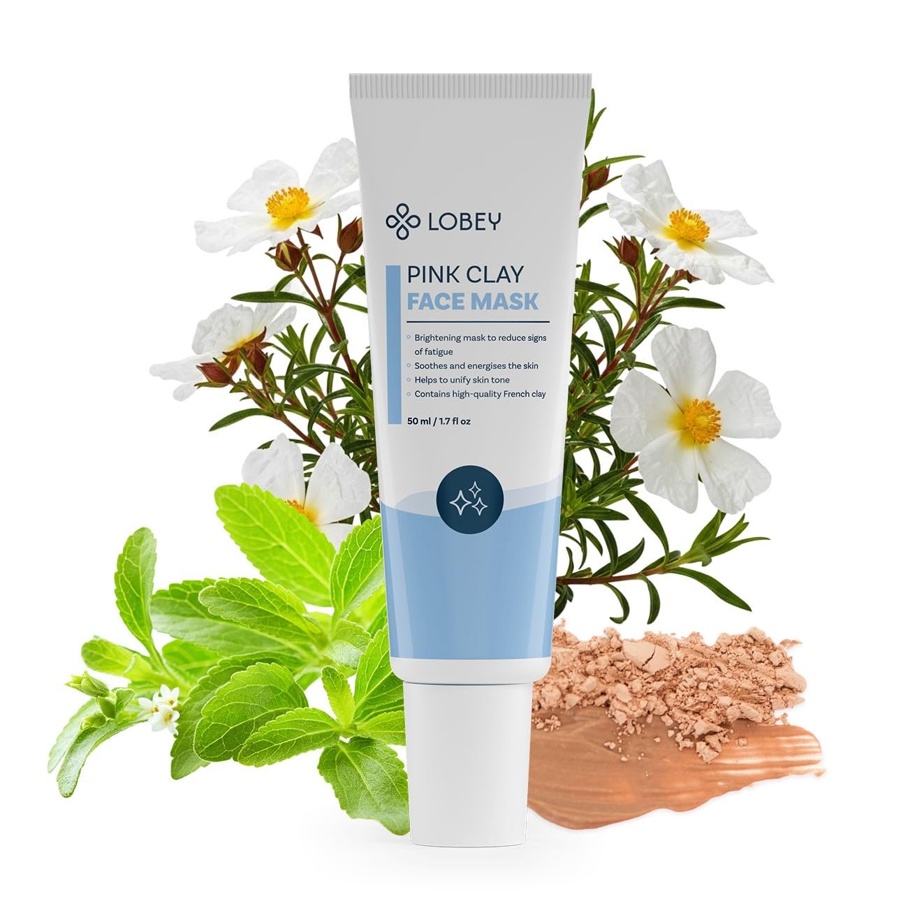 Маска для лица LOBEY Pink Clay - Нежный уход для сияющей кожи - Регенерирующая, успокаивающая и идеальна для чувствительной кожи (50 мл), фото №1