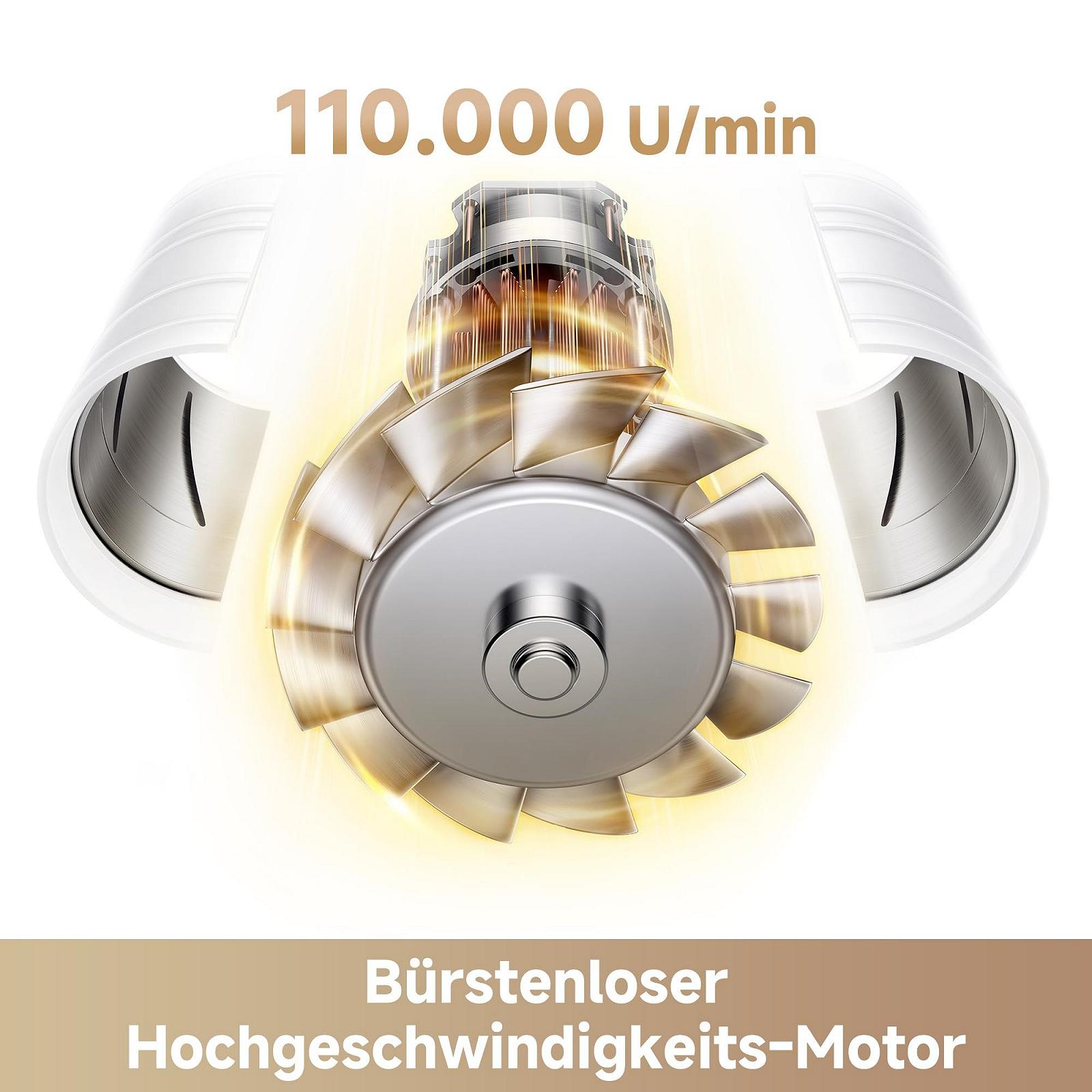 Фен MOVA Turbo High Speed, 110 000 об/мин, 65 м/с, 200 миллионов отрицательных ионов, 4 уровня температуры, 2 режима скорости, 300 г, фото №3