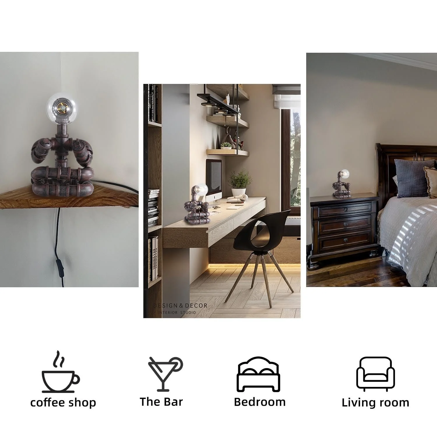 Настільна лампа Steampunk Retro Industrial Water Pipe Robot Металева E27 Yoga, фото №7