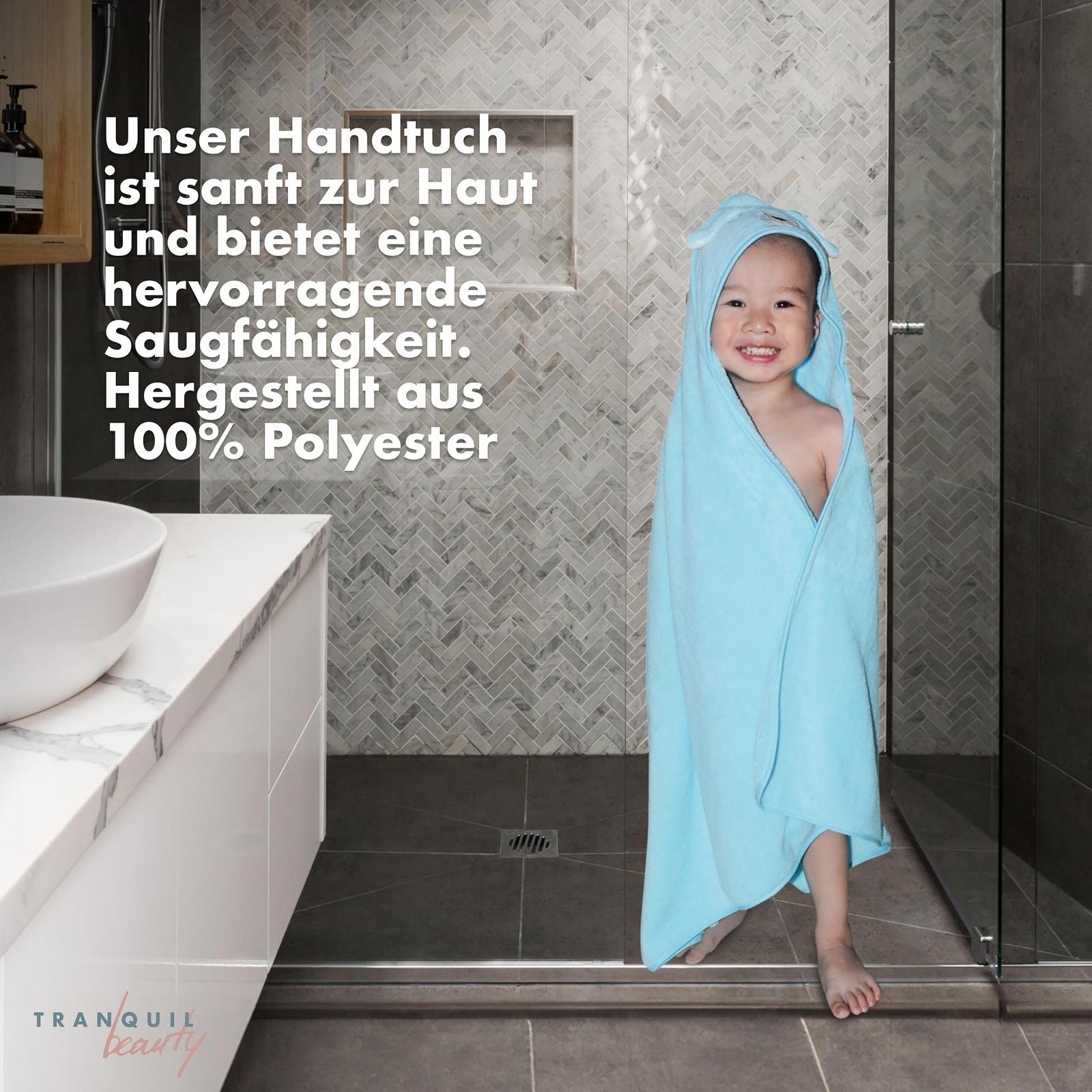 Полотенце с капюшоном TranquilBeauty для детей, 100% полиэстер, с дизайном собаки, светло-голубой, фото №2