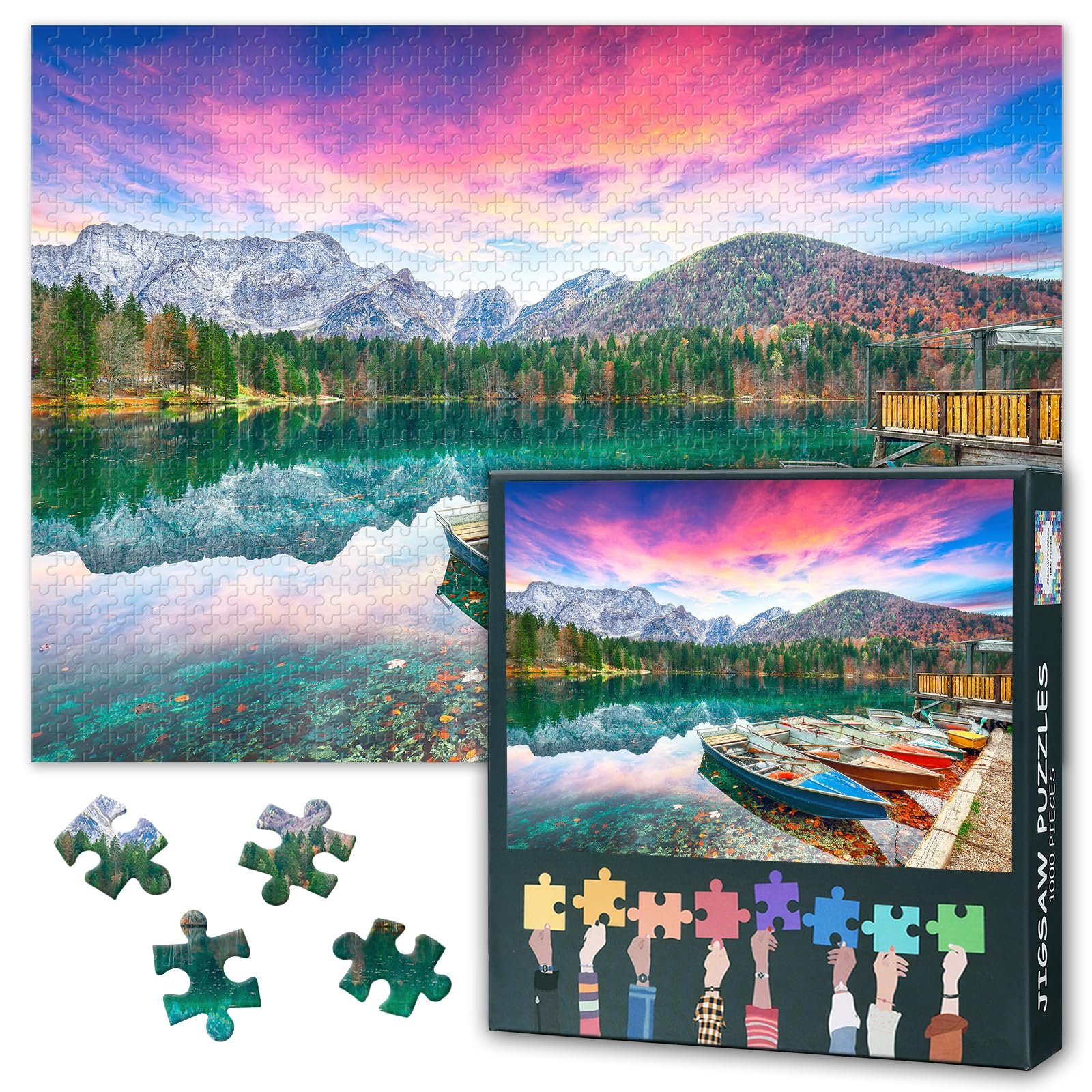 Пазли Захід сонця на озері Фузіне гора Мангарт 1000 елементів 70 x 50 см, фото №1