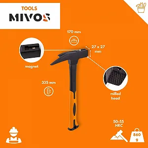 Кровельный молоток 600 г с магнитным держателем и фибергласовой ручкой DIN 7239 synthetic.ua - Фото 1