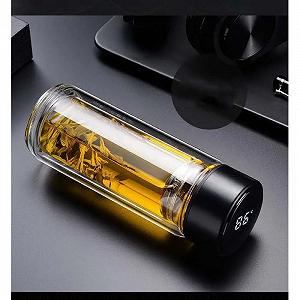 Стеклянная бутылка с двойными стенками датчиком тепла Tee 350 мл черная synthetic.ua - Фото 1