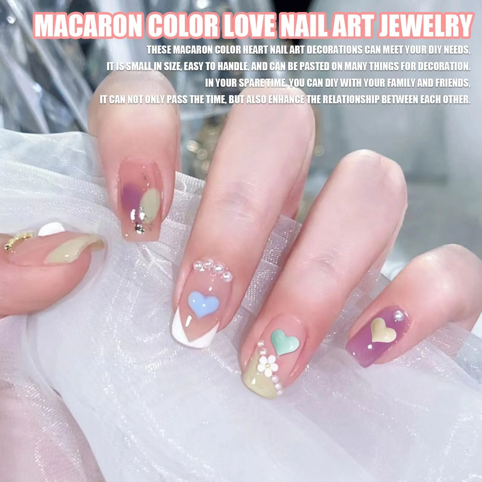 3D Прикраса для нігтів Серце 100шт Різні кольори, фото №5