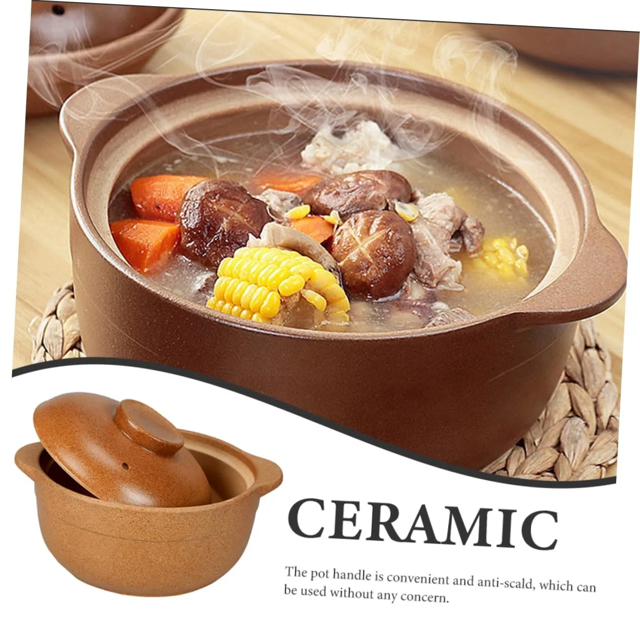 Керамічний горщик Luxshiny з кришкою для тушкування без покриття, фото №9