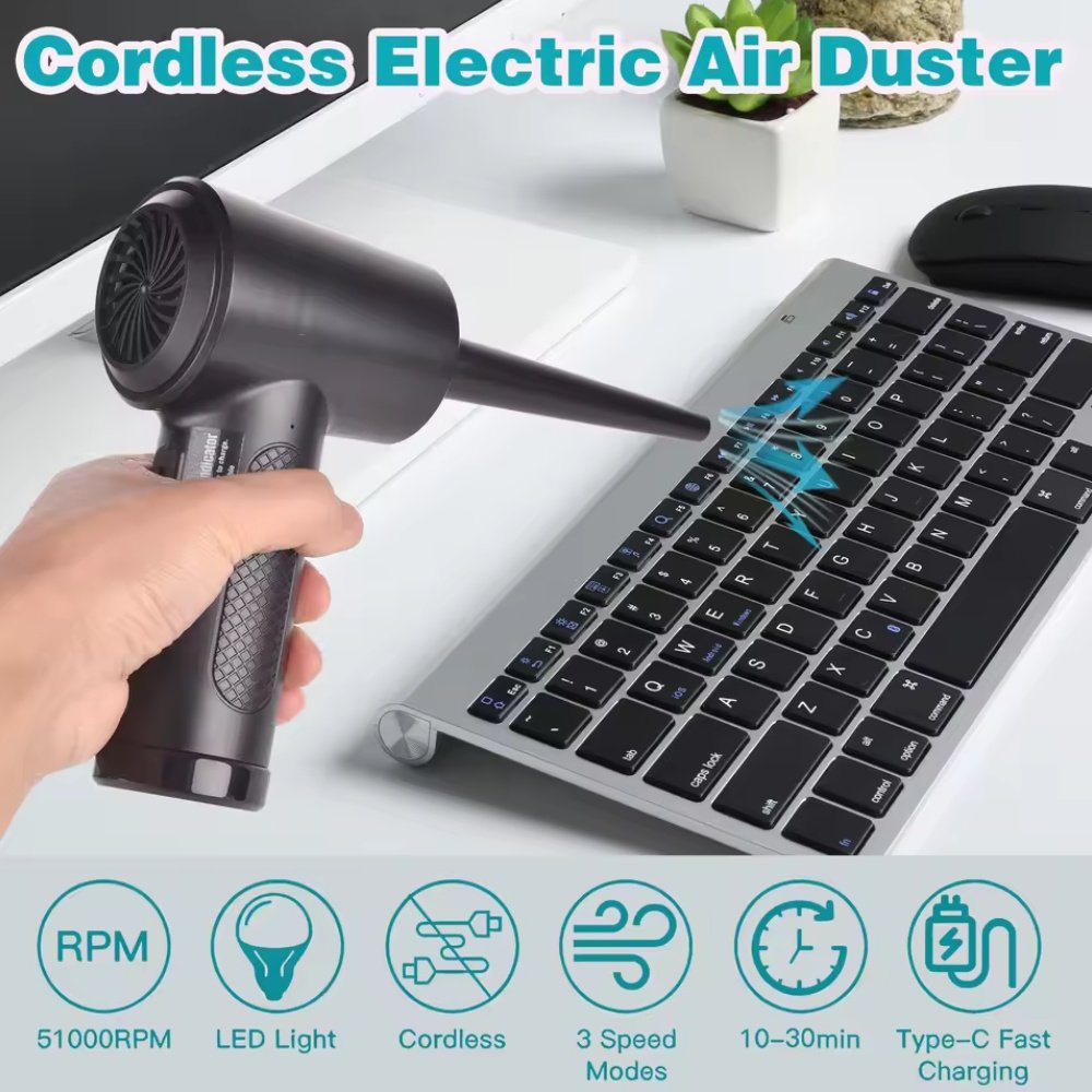 Портативний турбовентилятор Onvian Wireless Air Duster 51000 RPM Black, фото №4