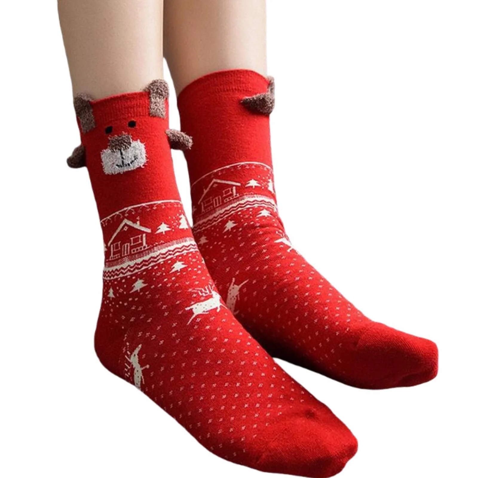 Женские Рождественские носки Nordic Bear, 3 пары, зимние вязаные носки, красно-белые, праздничные, теплые (19.5 x 14.5 см), фото №3 Женские Рождественские носки Nordic Bear, 3 пары, зимние вязаные носки, красно-белые, праздничные, теплые (19.5 x 14.5 см), фото №3