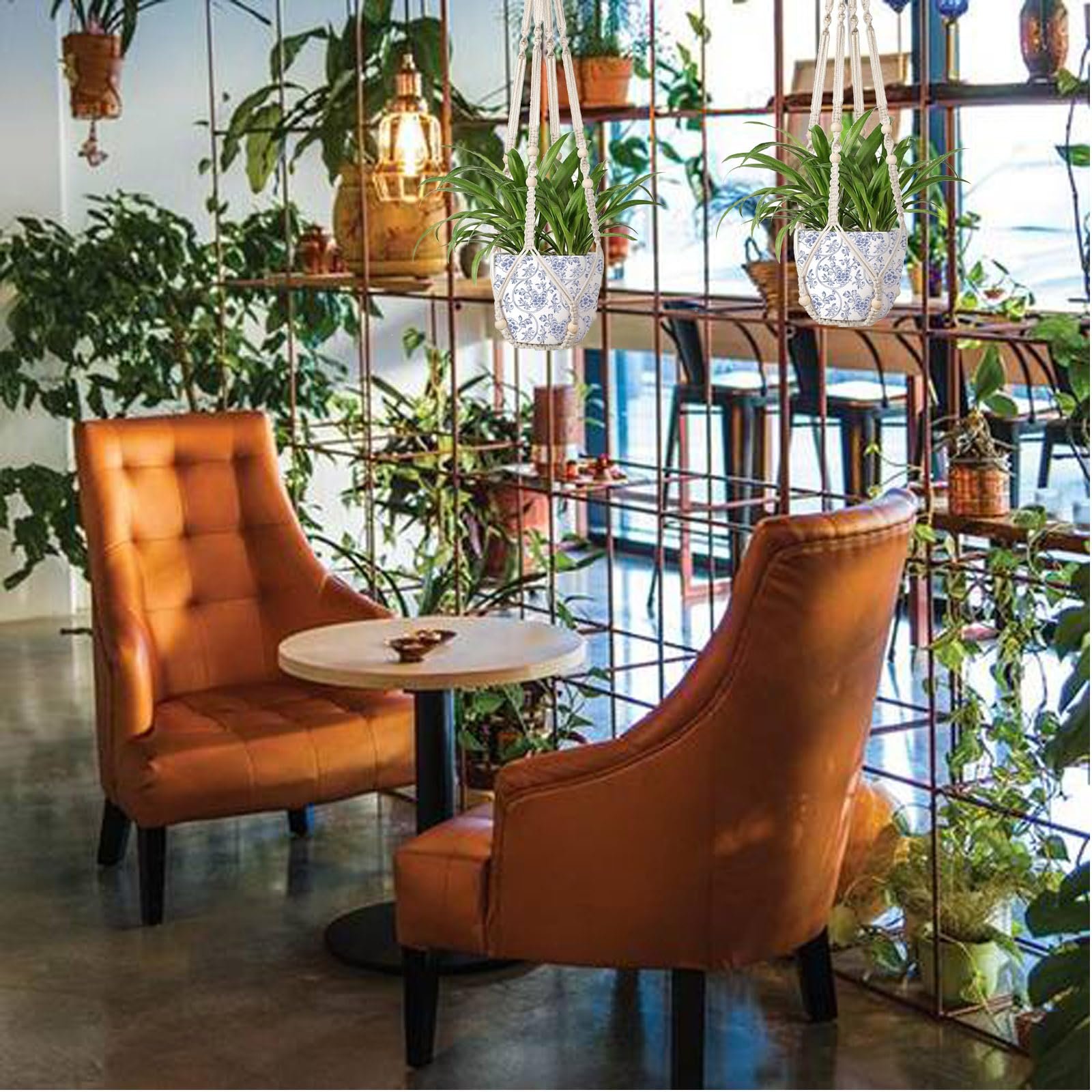 Підвіс макраме для рослин Бавовняна мотузка з дерев’яними намистинами та 2 гачками, фото №5