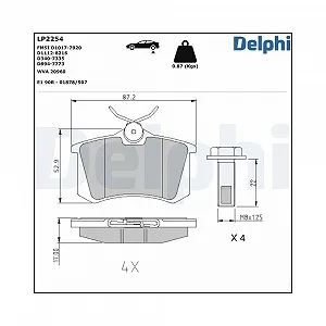 Комплект тормозных колодок дискового тормоза DELPHI LP2254 для AUDI CITROËN MG PEUGEOT RENAULT - Фото 1