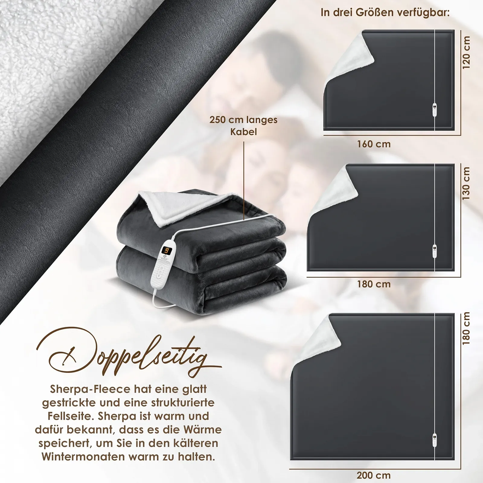 Електрична ковдра KESSER 180 x 130 см Двостороння, фото №7