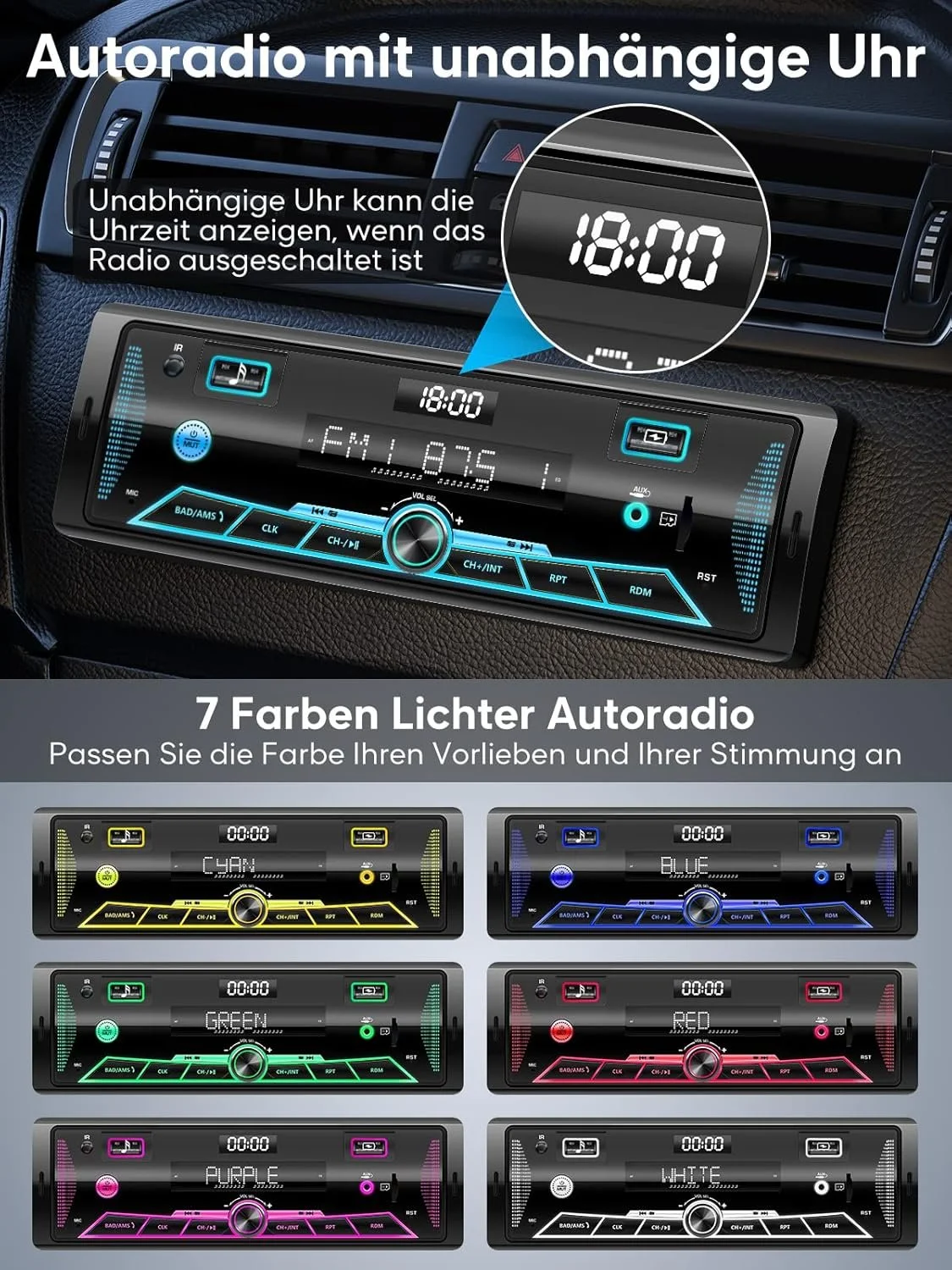 Автомагнитола Chismos R2210 / Bluetooth / FM / USB / AUX / SD slot / 1DIN, фото №4