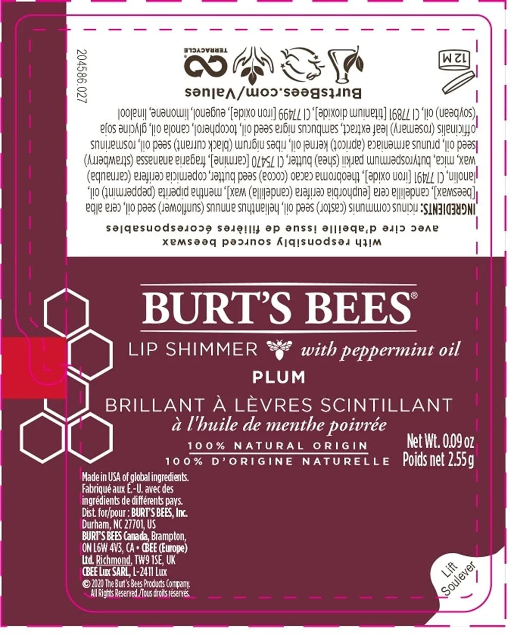 Блеск для губ Burt's Bees Увлажняющий 100% Natural Moisturizing Lip Shimmer Plum, фото №11 Блеск для губ Burt's Bees Увлажняющий 100% Natural Moisturizing Lip Shimmer Plum, фото №11