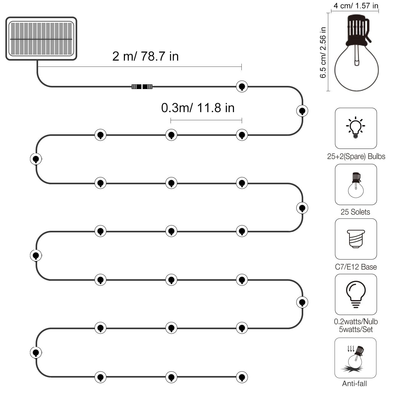 Гірлянда Litogo G40 Вулична Сонячна 8 м 25 + 2 LED IP55 Водонепроникна 4 Режими Теплий Білий 2700 K, фото №6