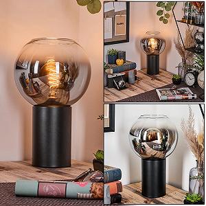 Настільна лампа HOFSTEIN Koyoto E27 20 см Чорний/Хром/Димчастий/Прозорий - Фото 1
