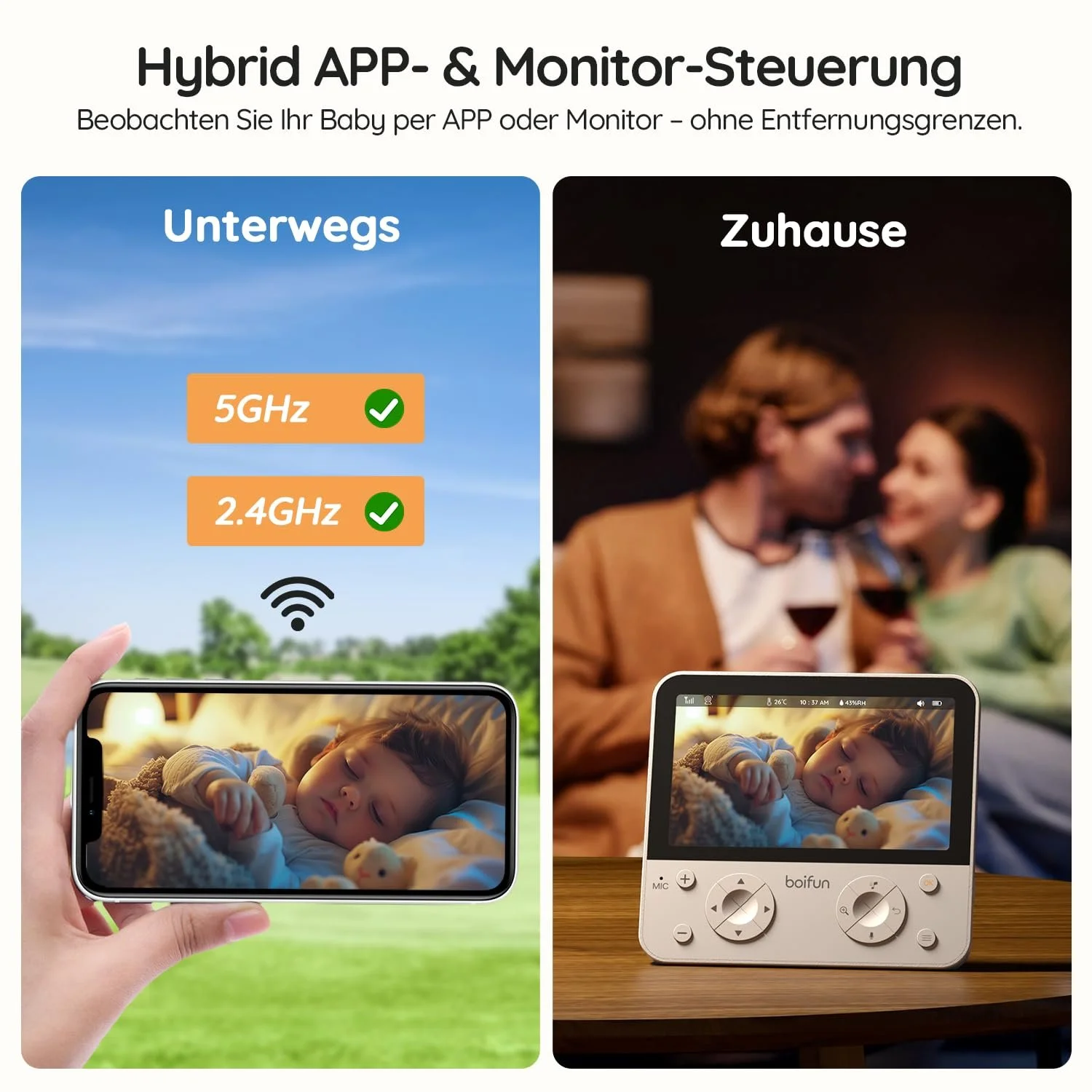 Відеоняня BOIFUN 5.5 дюйма WiFi 4MP App AI Night Vision 4000 mAh, фото №5