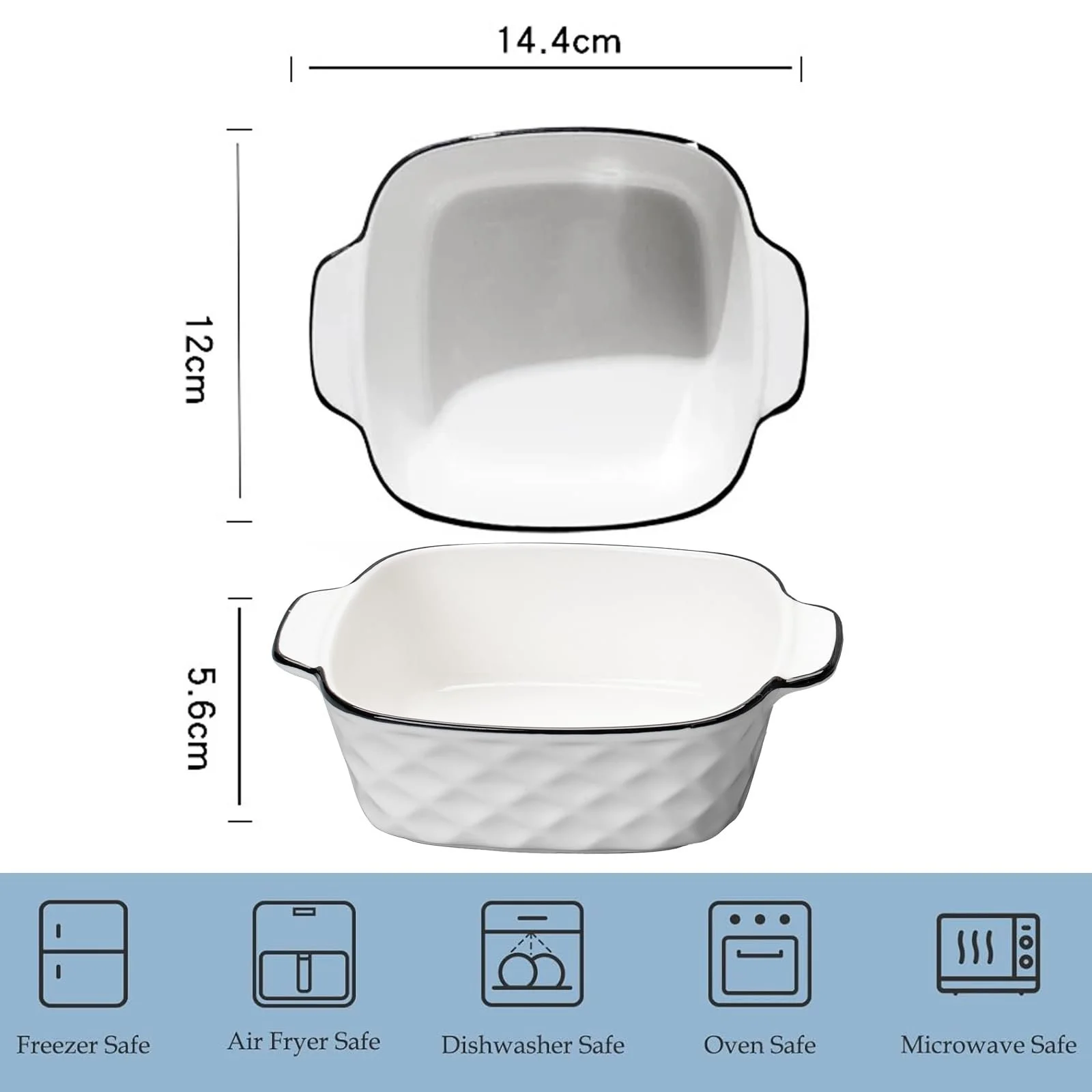Формы для запекания Набор из 4 шт Квадратные Керамические с ручками Белый, фото №6