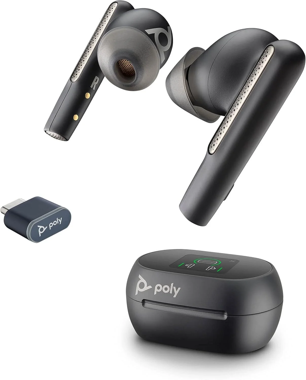 Бездротові навушники Poly Voyager Free 60+ UC / Bluetooth 5.3 / USB-A / USB-C / 3.5 mm Jack / Активне шумозаглушення / ANC / ENC / AAC / aptX / SBC / mSBC / Вологозахист IP54 / Швидка зарядка / До 15 годин роботи / Чорні, фото №1